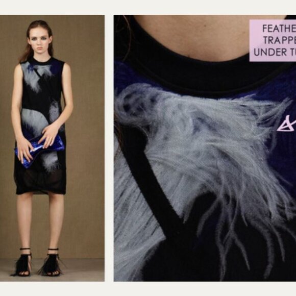 Rare McQ Alexander McQueen Women's XS Feather Dress Darkest Black Sheath Stretch - Picture 1 of 10